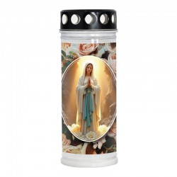 Nagrobna sveča Premium z motivom Marije - cvetje